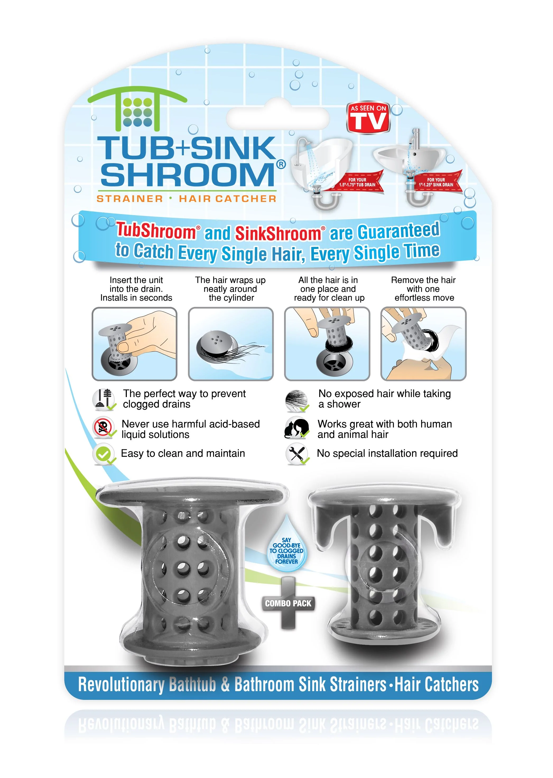 TubShroom & SinkShroom Drain Hair Catcher Combo Pack, Gray Silicone Tub & Sink Drain Protectors, Clog Prevention Bathroom Accessories, 2 Count