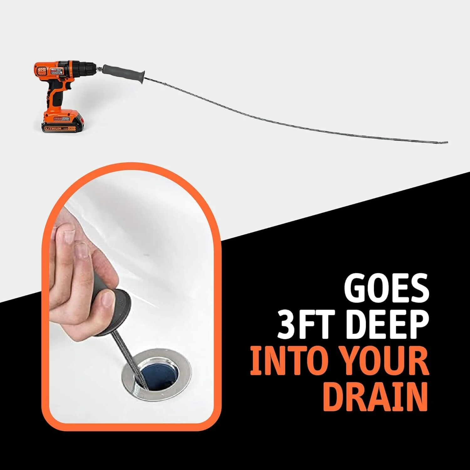 Drain Snake Auger, 36 Inch, Power Drill Attachment, Hair Clog Remover for Bathroom Sink and Bathtub, Stainless Steel, Matte Black - Image 4