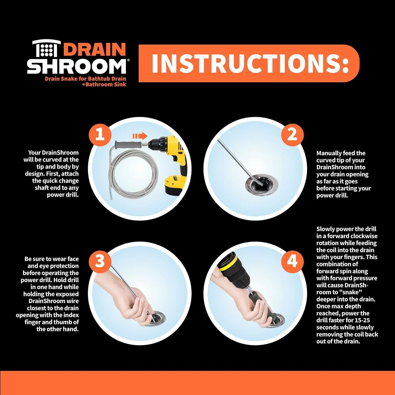 Drain Snake Auger, 36 Inch, Power Drill Attachment, Hair Clog Remover for Bathroom Sink and Bathtub, Stainless Steel, Matte Black - Image 7