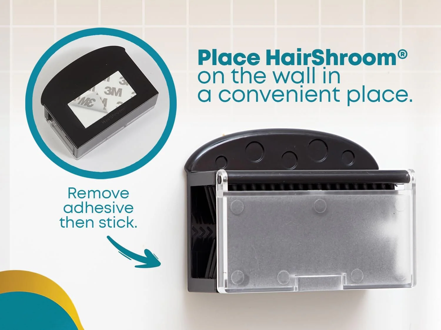HairShroom Reusable Shower & Bathtub Wall Hair Catcher Hair Grabber Snare - Image 3