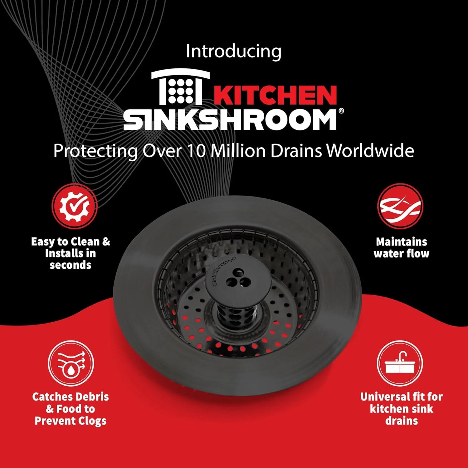 Kitchen SinkShroom Clog-Free Kitchen Sink Drain Strainer with Stopper - Sink Protector for Kitchen Sink, Stainless Steel, Matte Black - Image 6