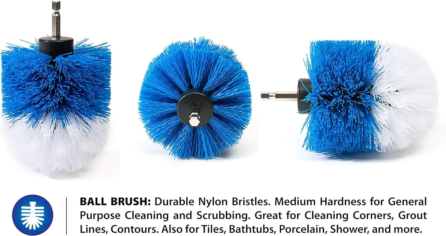 RevoClean 4 Piece Scrub Brush Power Drill Attachments-All Purpose Time Saving Kit-Perfect for Cleaning Grout, Tile, Counter, Shower, Grill, Floor, Kitchen, Blue & White - Image 6