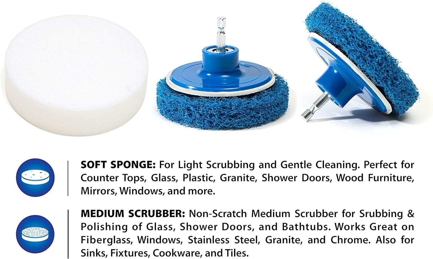 RevoClean 4 Piece Scrub Brush Power Drill Attachments-All Purpose Time Saving Kit-Perfect for Cleaning Grout, Tile, Counter, Shower, Grill, Floor, Kitchen, Blue & White - Image 8
