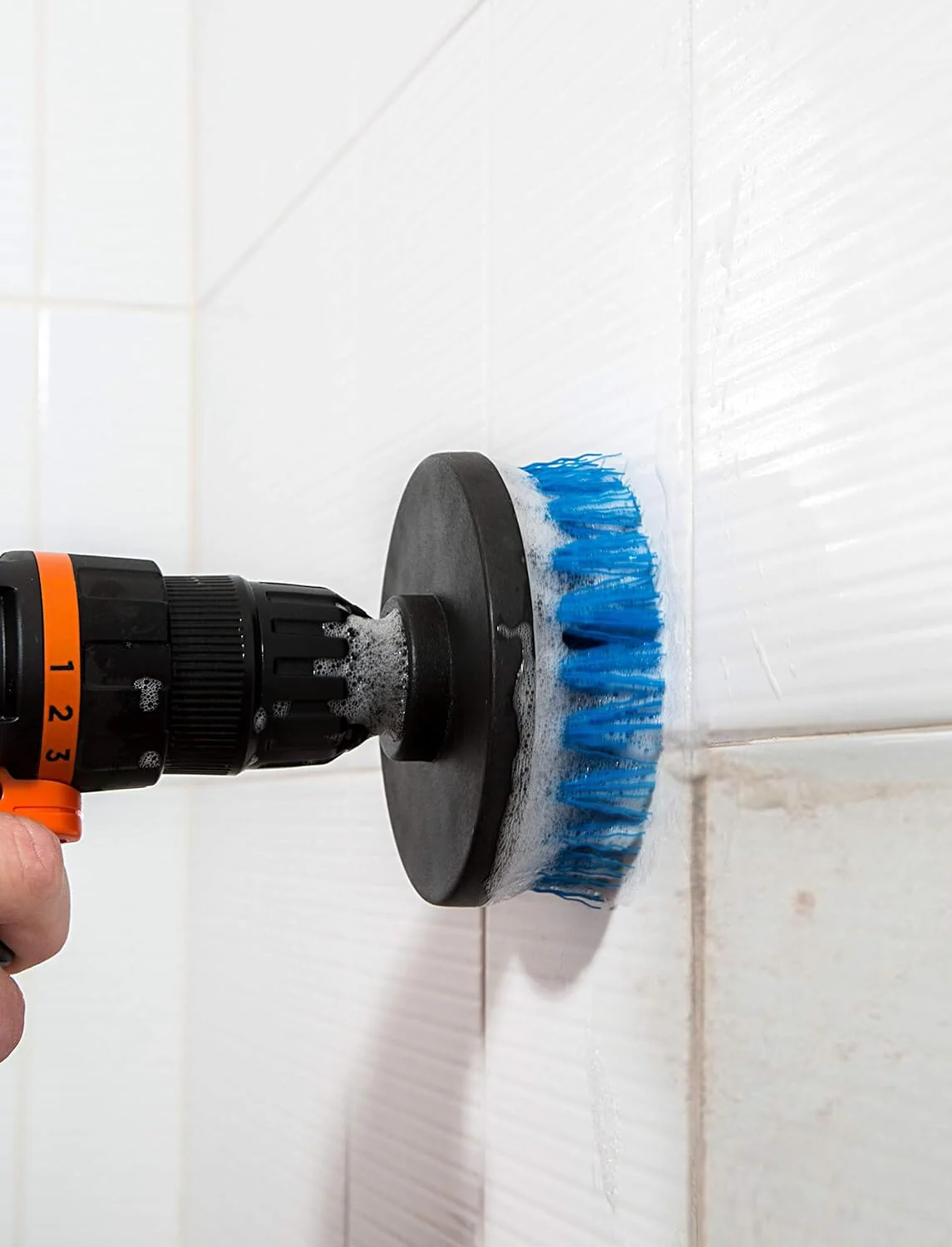 RevoClean 4 Piece Scrub Brush Power Drill Attachments-All Purpose Time Saving Kit-Perfect for Cleaning Grout, Tile, Counter, Shower, Grill, Floor, Kitchen, Blue & White - Image 9