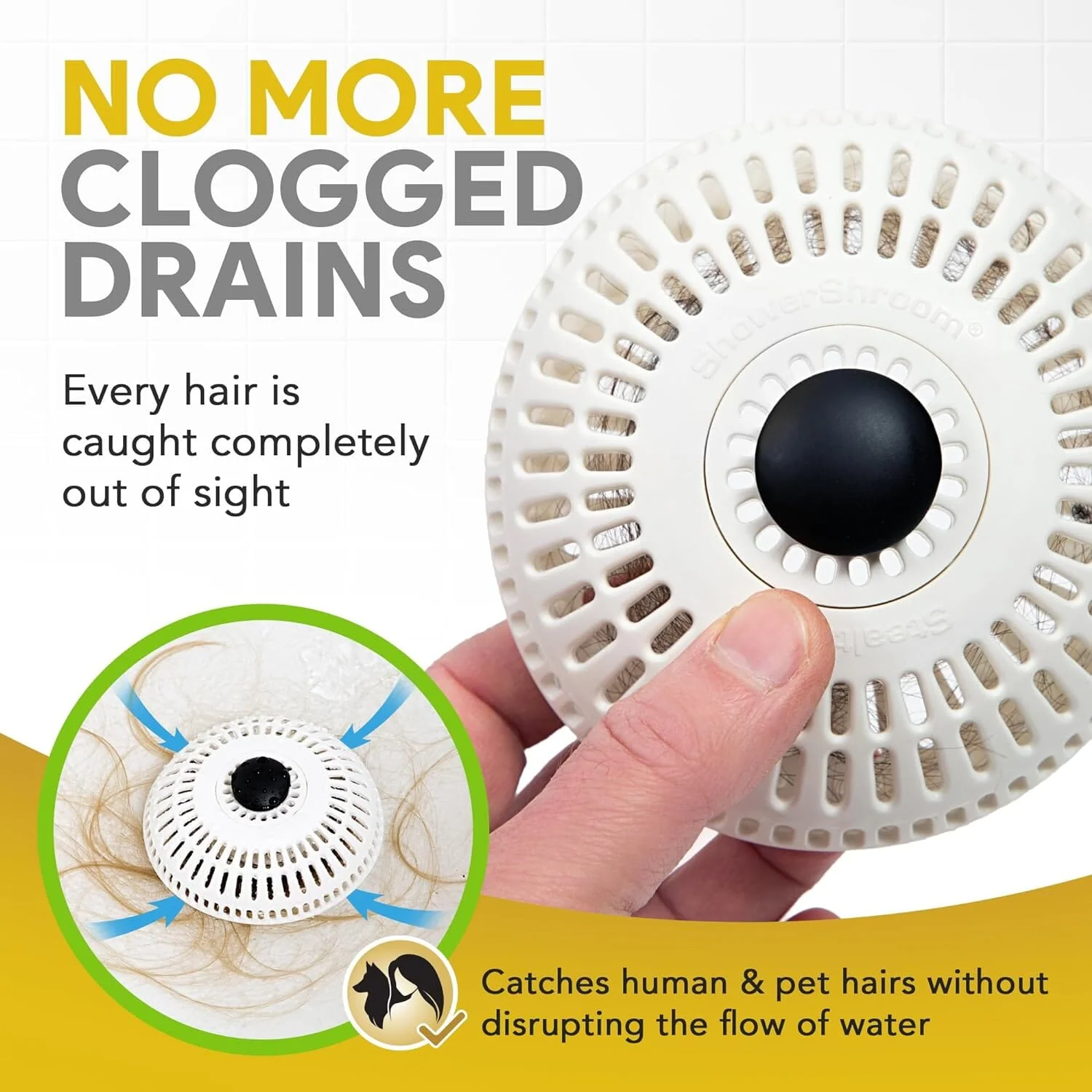 ShowerShroom Stealth Shower Hair Drain Catcher - Hair Stopper for Shower Drain, Bathtub, and Bathroom Sink - Image 4