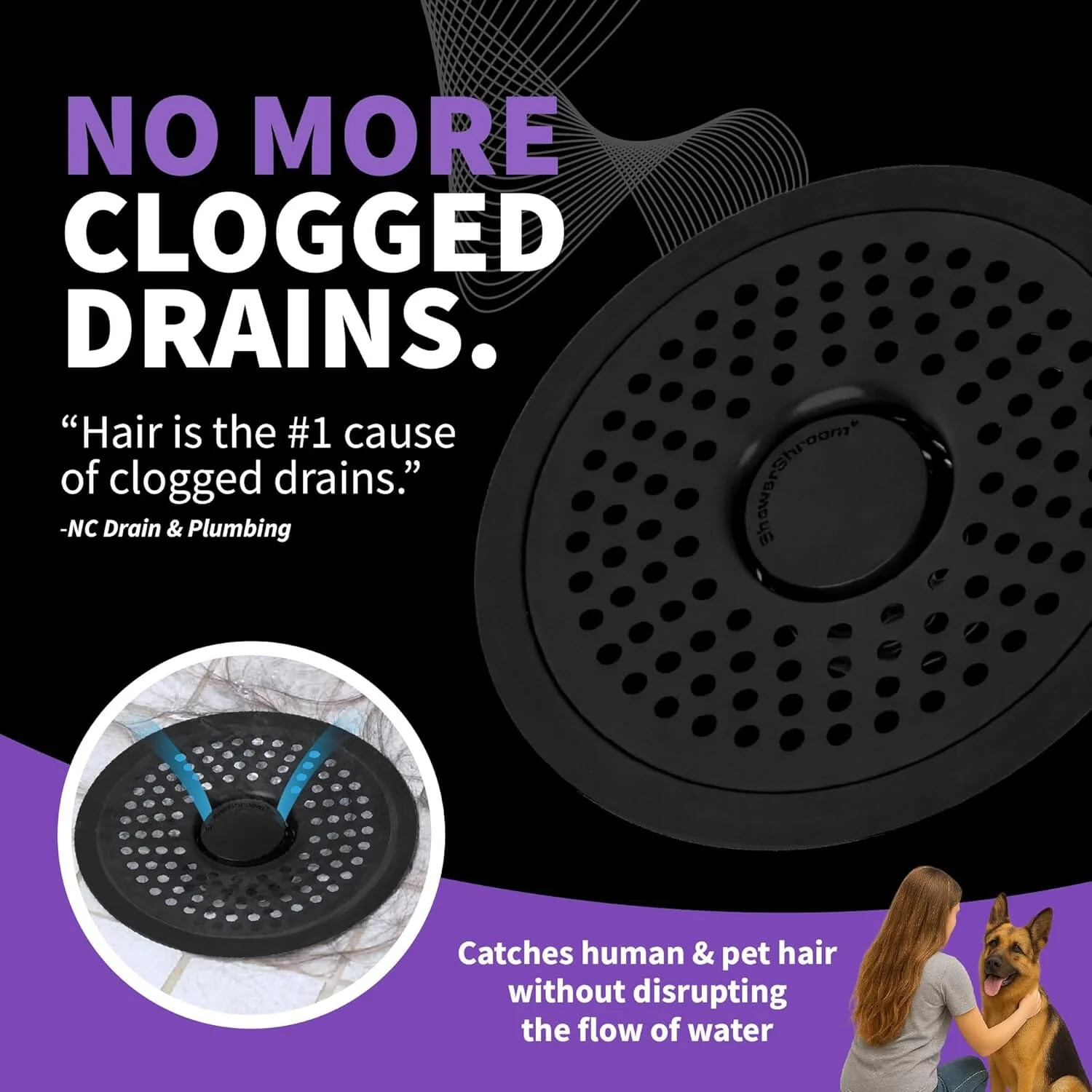 ShowerShroom Ultra Matte Black Hair Catcher, Stainless Steel Drain Protector, Fits All Shower Drains - Image 5