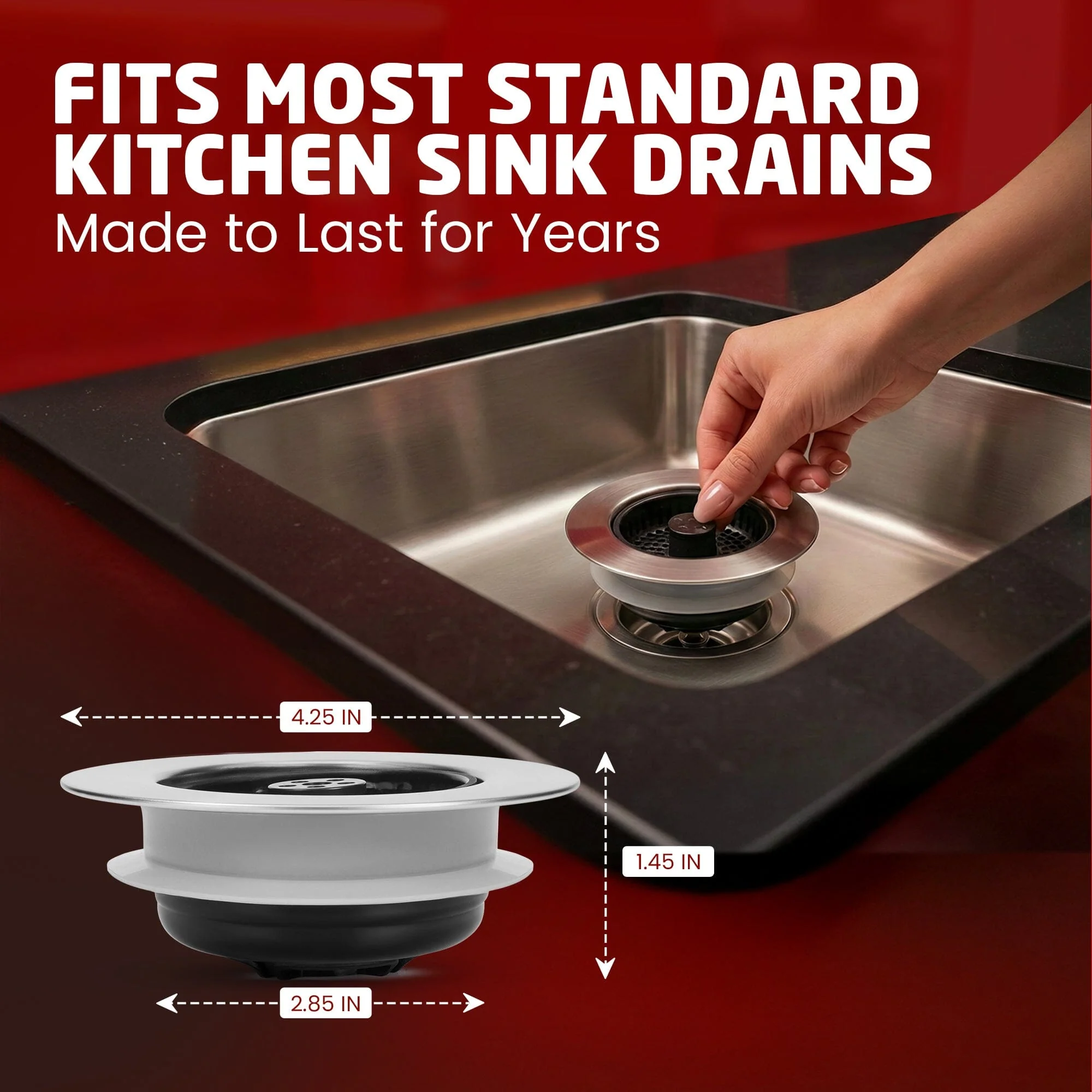 SinkShroom Kitchen Sink Drain Strainer, 2-in-1 Pop-Up Sink Stopper & Strainer with Removable Anti-Clog Basket, 304 Stainless Steel, Fits 3"-3.4" US Standard Drains - Image 10