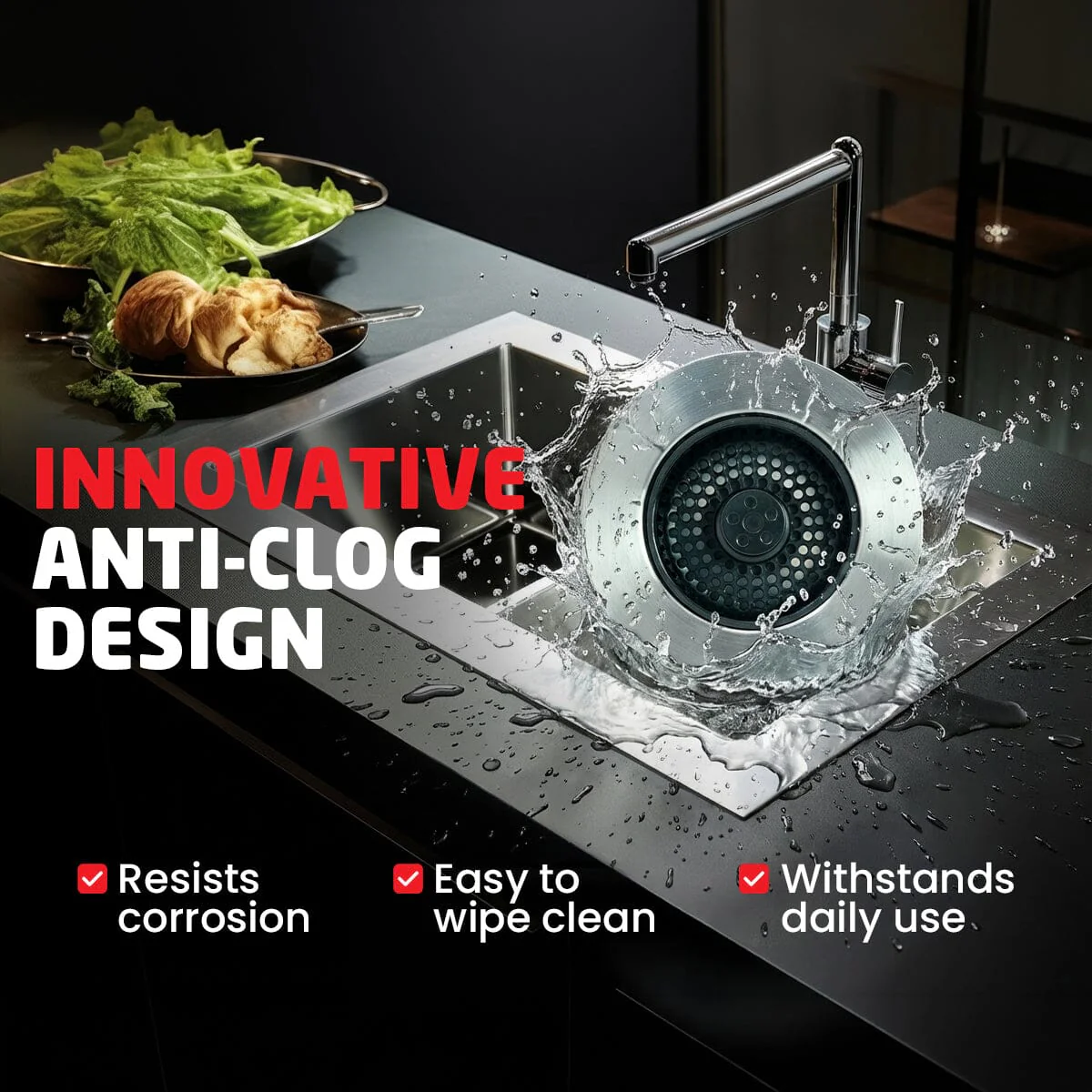 SinkShroom Kitchen Sink Drain Strainer, 2-in-1 Pop-Up Sink Stopper & Strainer with Removable Anti-Clog Basket, 304 Stainless Steel, Fits 3"-3.4" US Standard Drains - Image 11