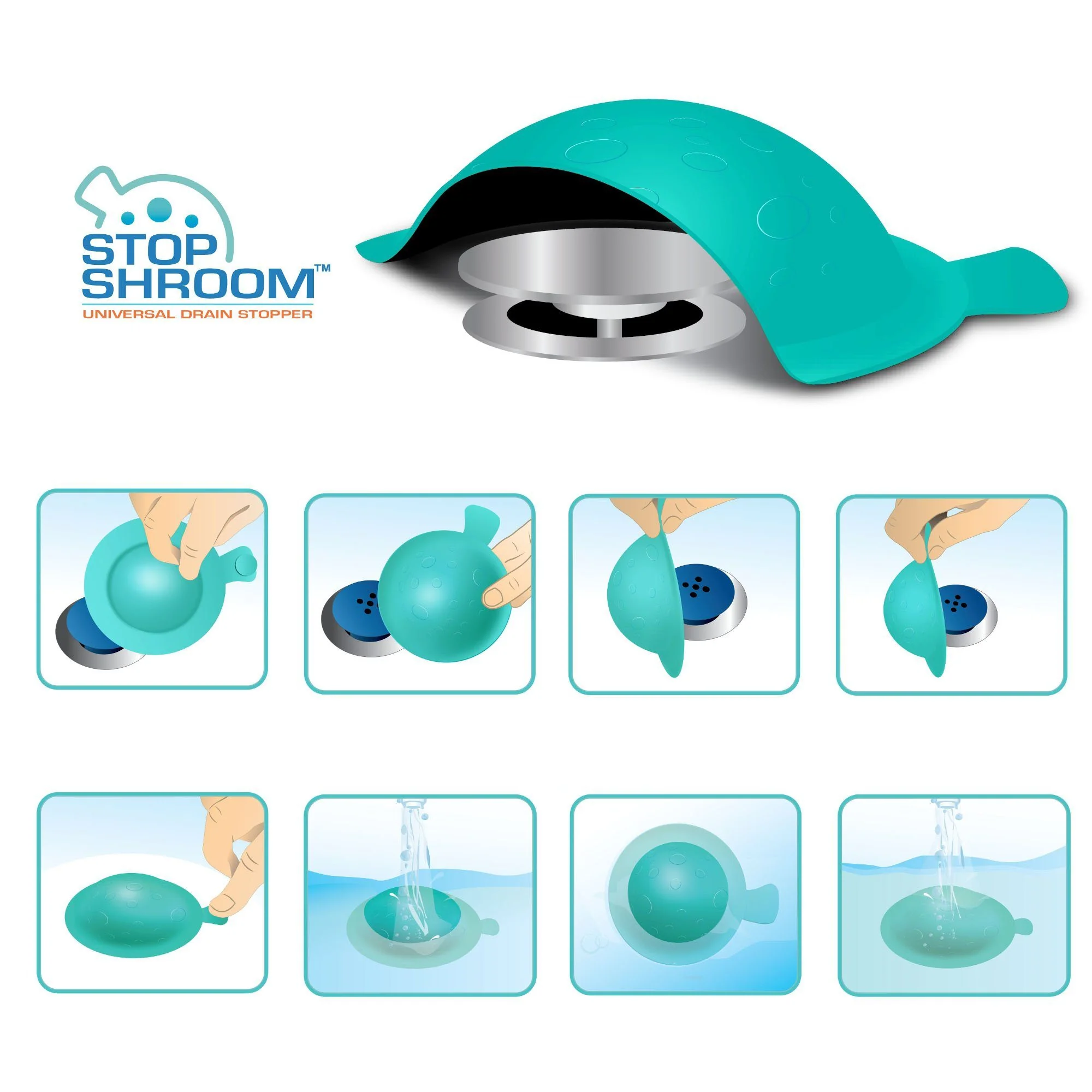 StopShroom (Aqua) Universal Stopper Cover for Bathtub, Bathroom, and Kitchen Drains - Image 6