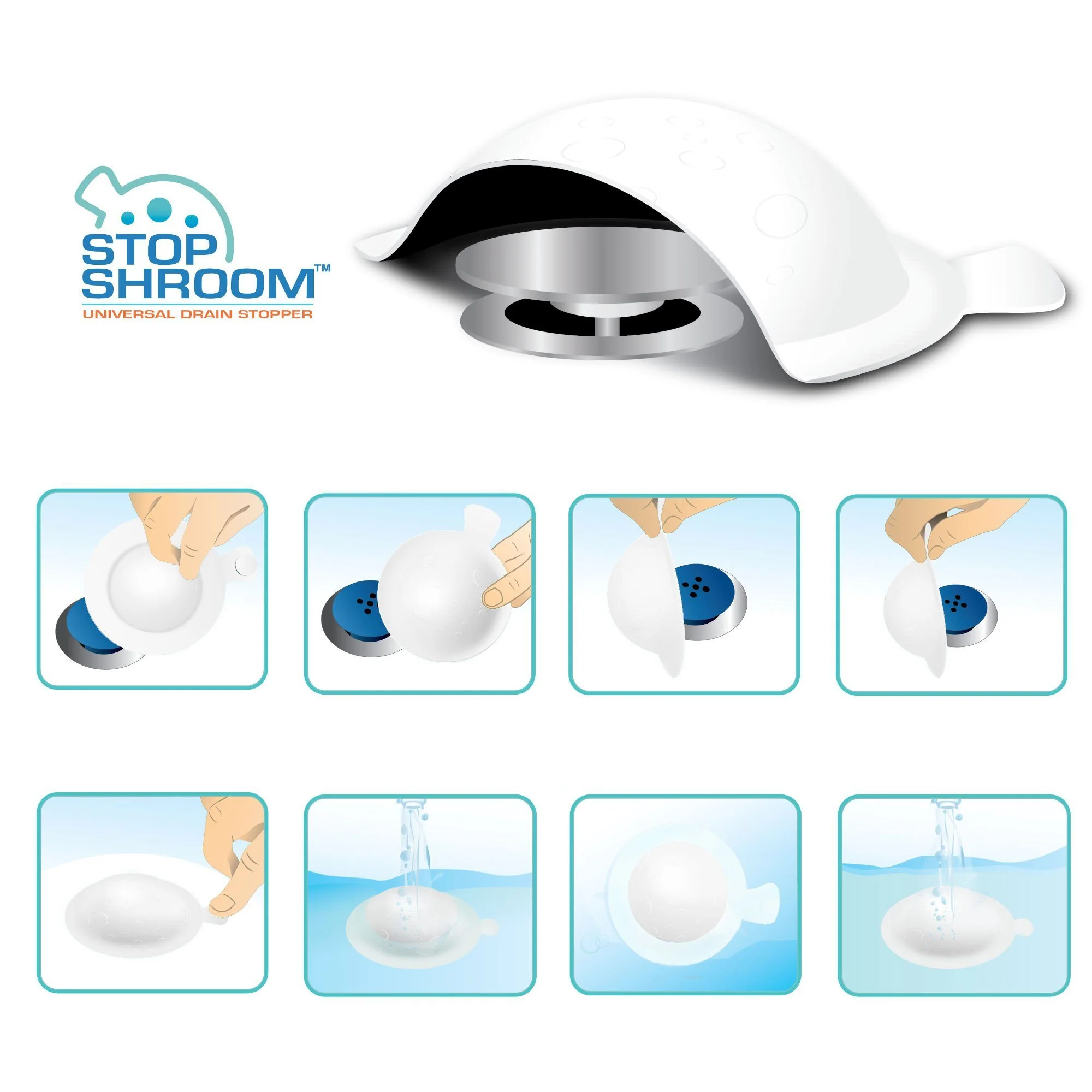 StopShroom (White) Universal Stopper Cover for Bathtub, Bathroom, and Kitchen Drains - Image 6