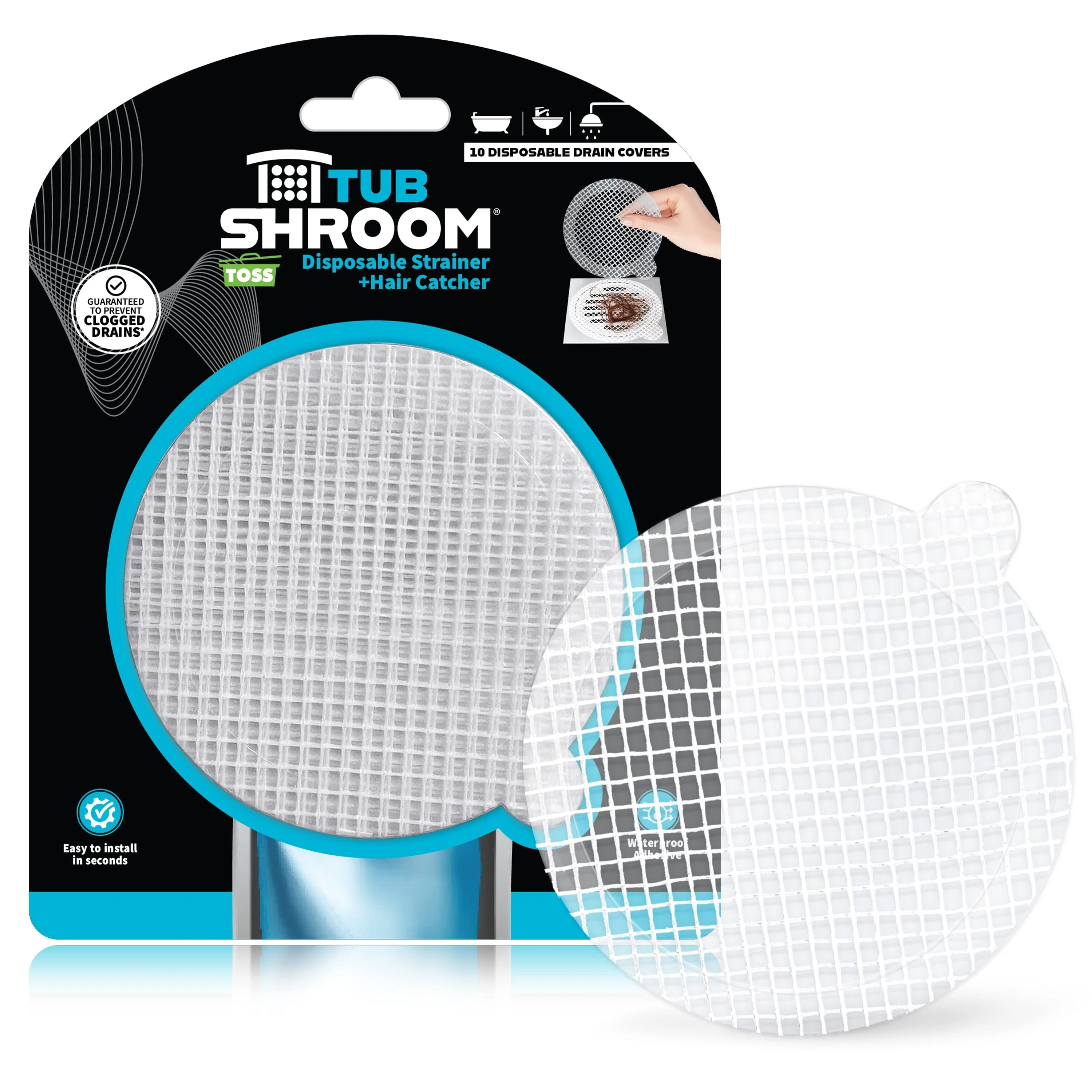 TubShroom 10 Pack Disposable Drain Cover - Hair Catcher Mesh Sticker Strainers for Shower, Bathtub, and Bathroom - Hair Catcher Sticker Drain Protector - 2 Month Supply - Image 2