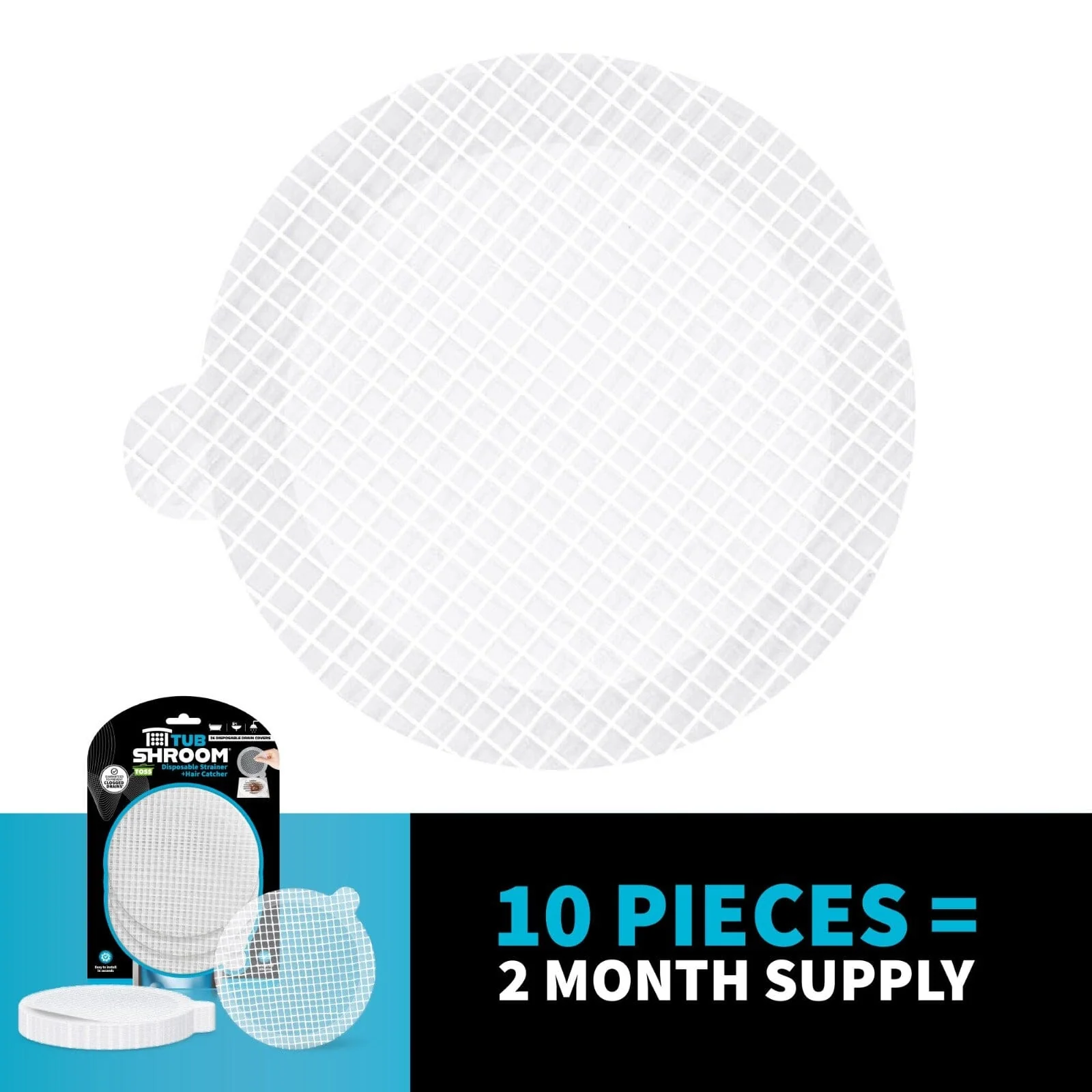 TubShroom 10 Pack Disposable Drain Cover - Hair Catcher Mesh Sticker Strainers for Shower, Bathtub, and Bathroom - Hair Catcher Sticker Drain Protector - 2 Month Supply - Image 8