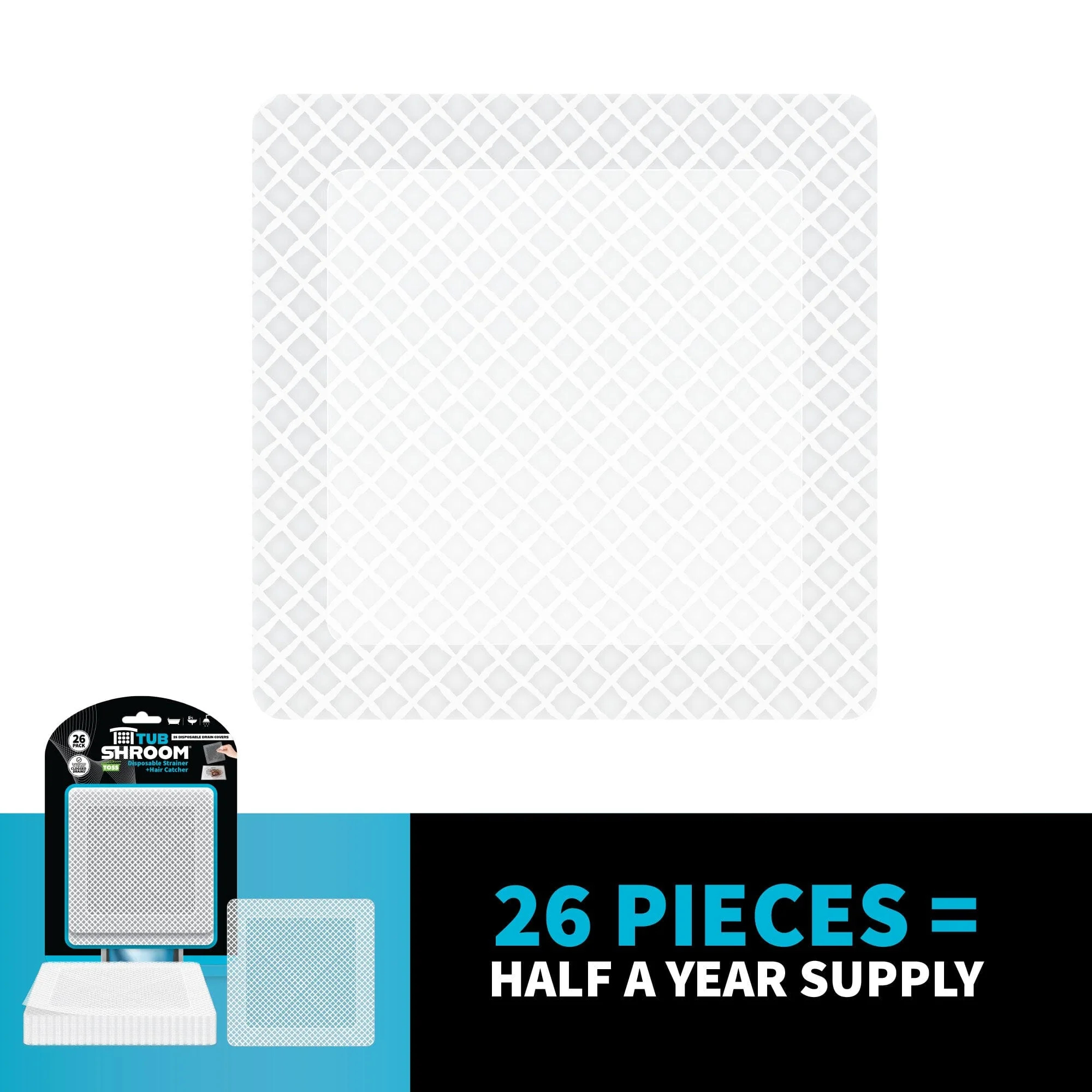 TubShroom 26-Pack Square Disposable Drain Cover - Hair Catcher Mesh Sticker Strainers for Shower, Bathtub, and Bathroom - Hair Catcher Sticker Drain Protector - Half-Year Supply - Image 8