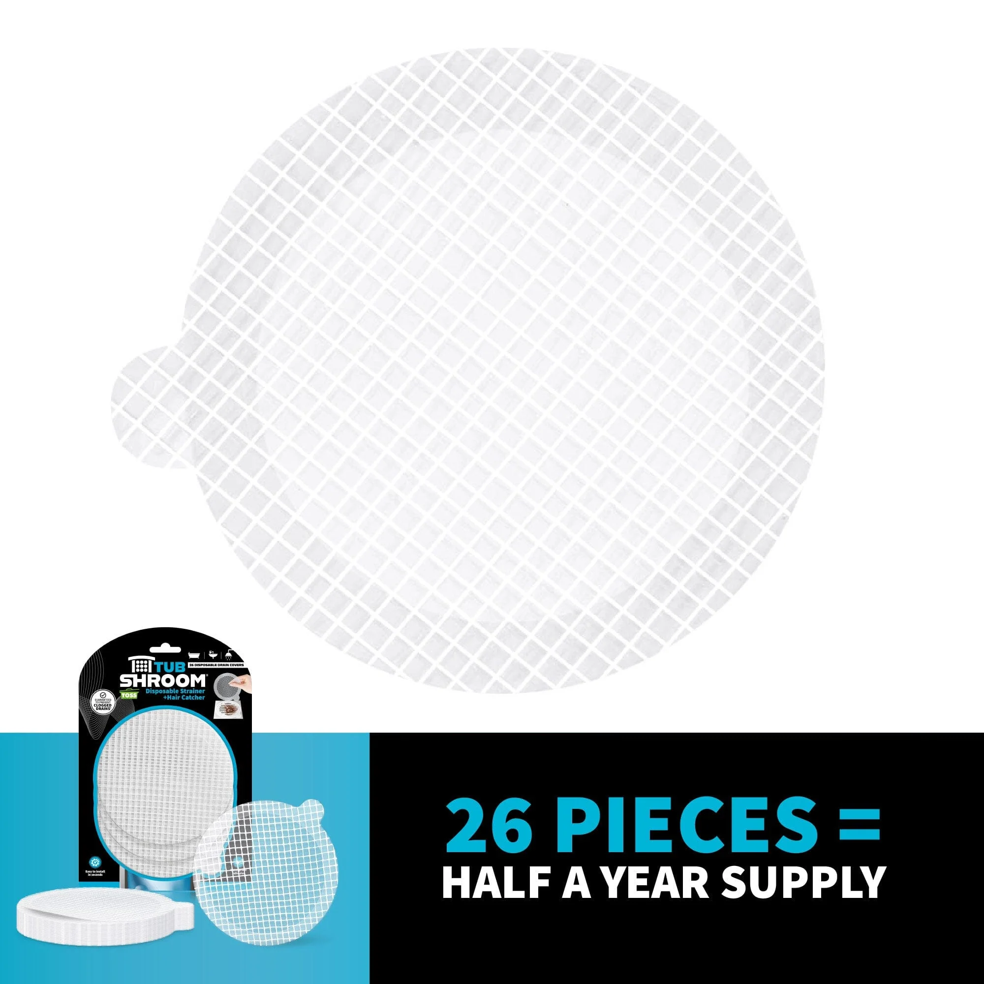 TubShroom Toss 26pk Disposable Drain Covers - Hair Catcher Mesh Sticker Strainers for Shower Bathtub and Bathroom Sink Drains - Image 7