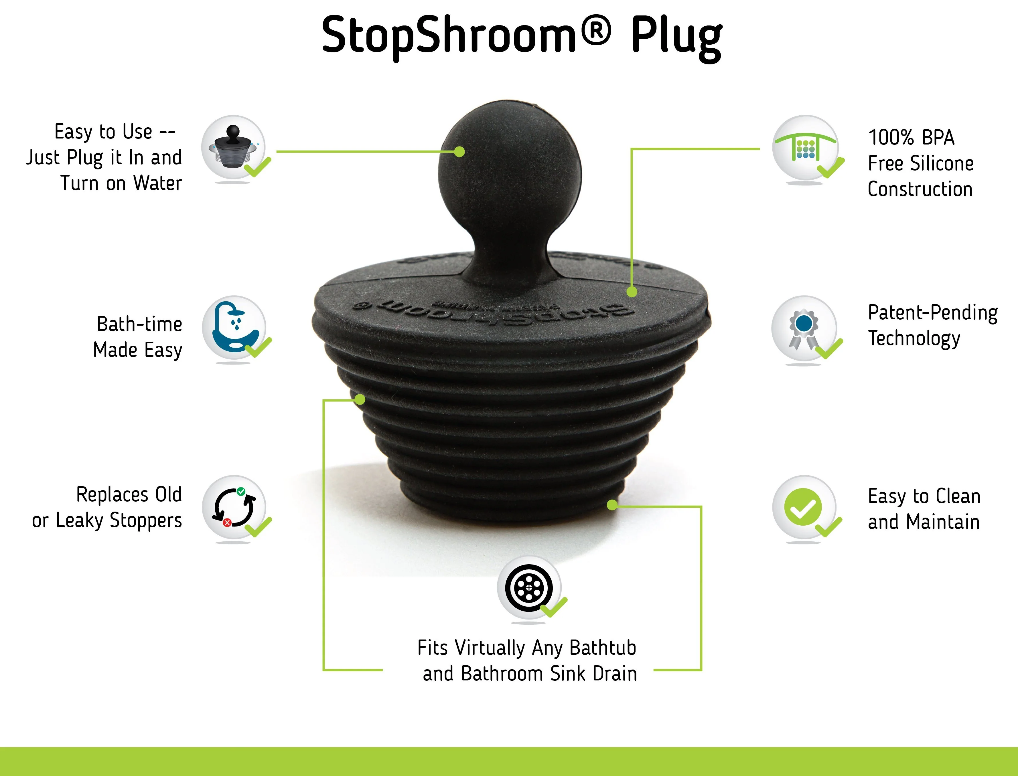 TubShroom Ultra Stainless-Steel Tub Drain Hair Catcher & StopShroom Plug Combo, Anti-Clog Bathtub Drain Protector Kit, 1 Set - Image 7