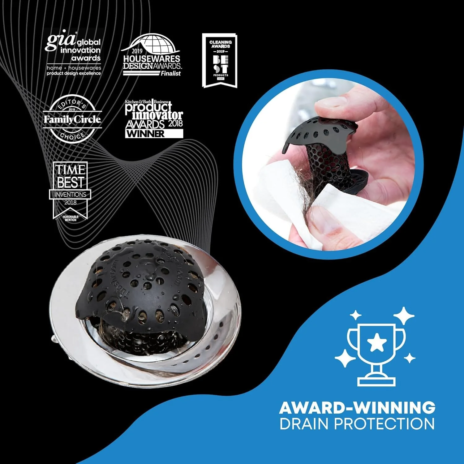 TubShroom Ultra Stainless Steel Drain Protector, Hair Catcher Strainer for Bathroom Tub and Shower, Matte Black, 1-Pack - Image 3