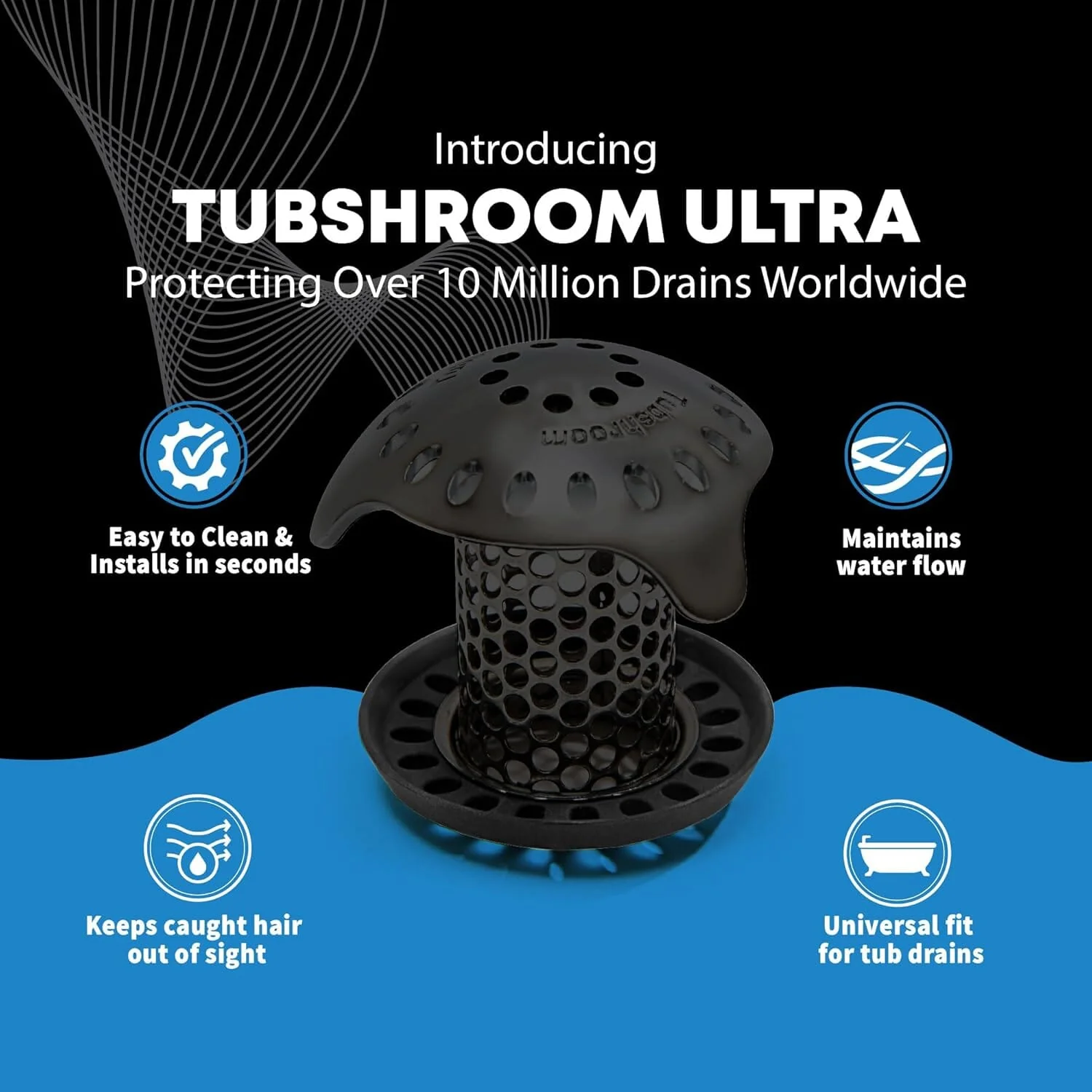 TubShroom Ultra Stainless Steel Drain Protector, Hair Catcher Strainer for Bathroom Tub and Shower, Matte Black, 1-Pack - Image 4