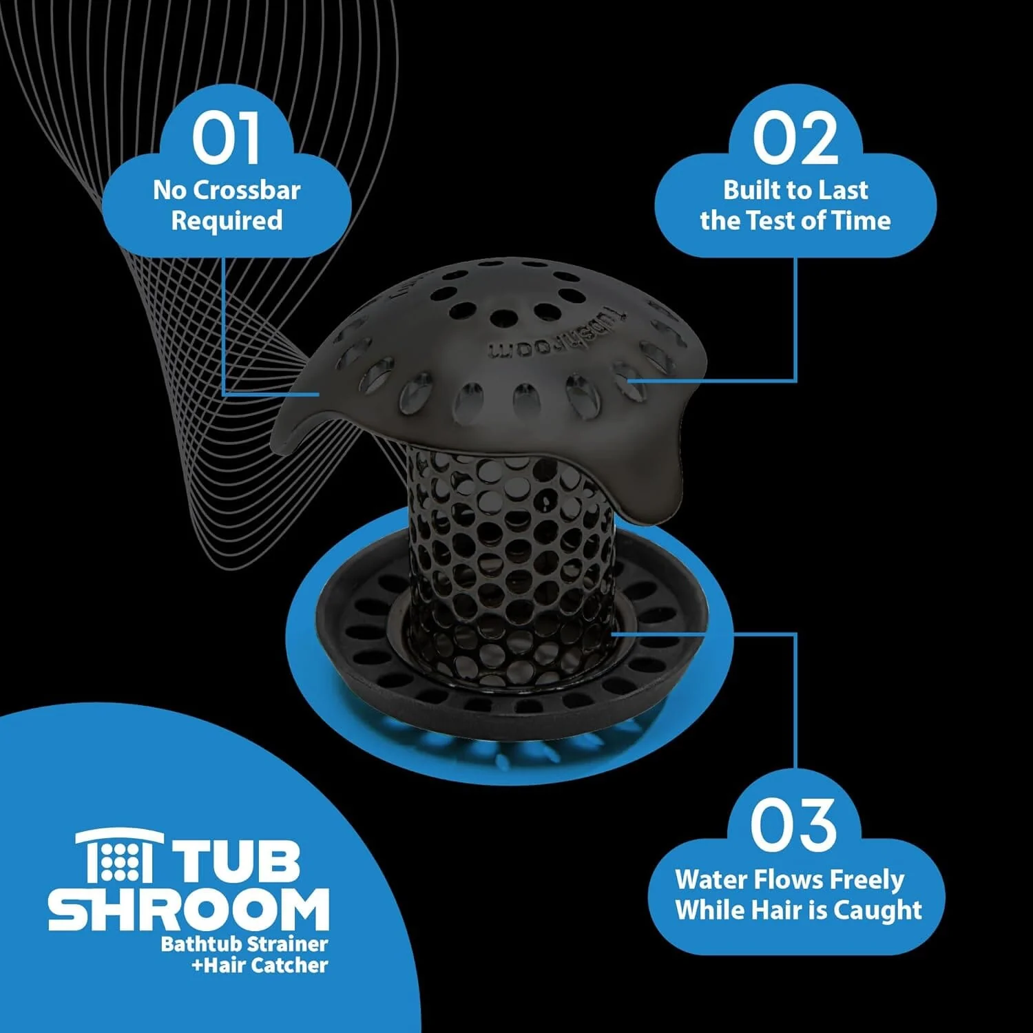 TubShroom Ultra Stainless Steel Drain Protector, Hair Catcher Strainer for Bathroom Tub and Shower, Matte Black, 1-Pack - Image 7